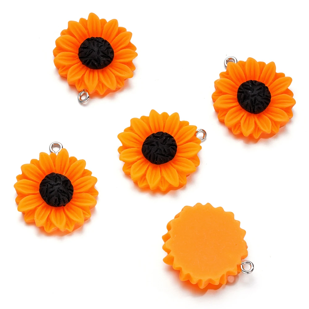 10pcs/lot Resin Sunflower Pendants Flower Shape Necklace Charms For DIY Crafts Bracelet Earring Jewelry Making Accessories