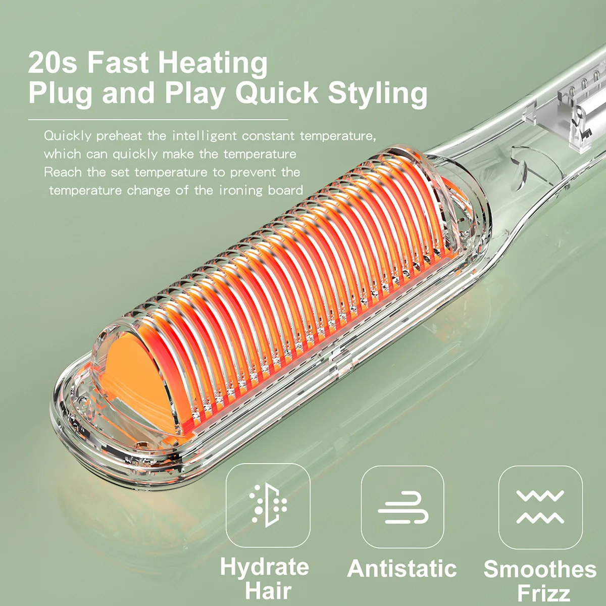 Hiena pente de cabelo reto ptc aquecimento estilo de cabelo ferro para mulheres 15mm alisador de cabelo elétrico escova para modelador de cabelo feminino 1pc