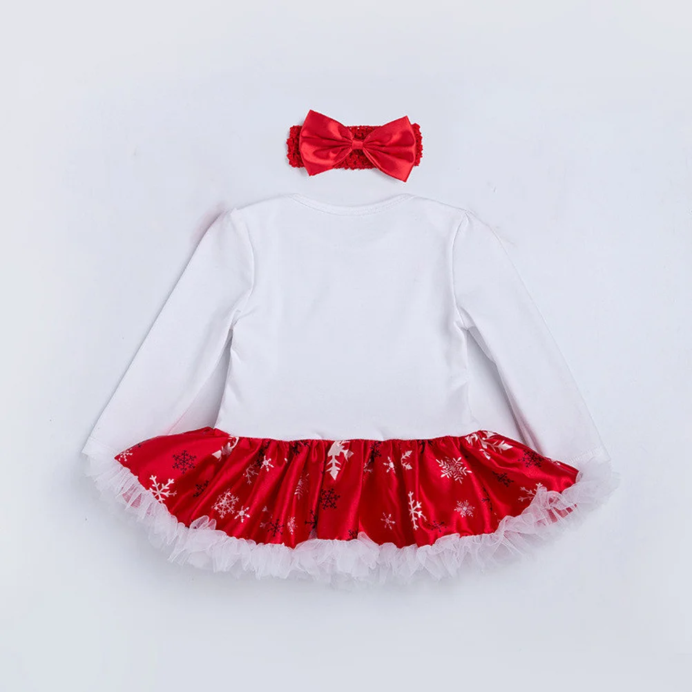 

3pcs Snowflake Bodysuit Dress Long Sleeve Christmas Outfit For Newborn Baby Girls Holiday Party Wear Red Nose Cartoon Set