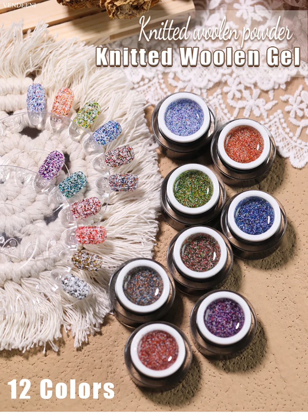 Vendeeni 12 Farben Gestrickter Woll-Optik Gel-Nagellack UV Soak-Off Gel-Lack Wollkarierter Gel-Lack für Nageldesign 10g – Detail 1