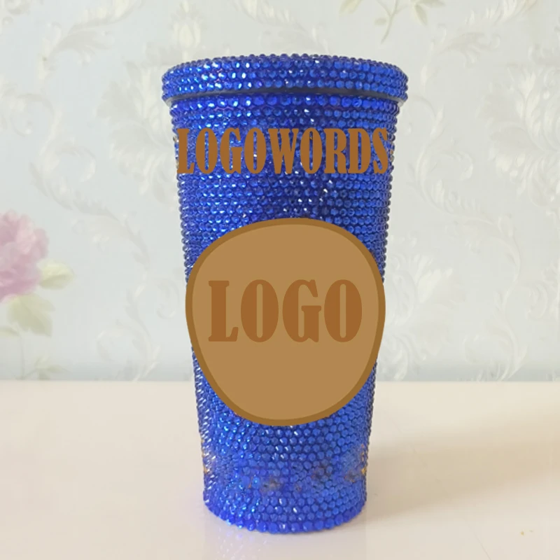 Luxury Rhinestone-Studded Stainless Steel Straw Cup Sparkling 500ml Thermos Glass Rhinestones Water Bottle Fashion Coffee Mug