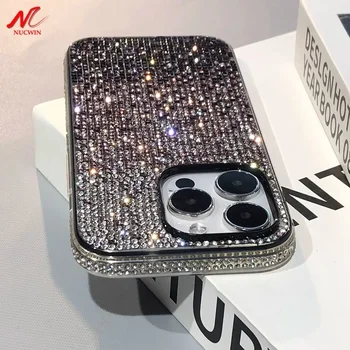 Funda de lujo 16 15Pro Max, cubierta de marco de parachoques de diamante brillante completo para iPhone 16 Plus 11 12 13 14 15 Pro Max Xs Xr 7 8 Plus
