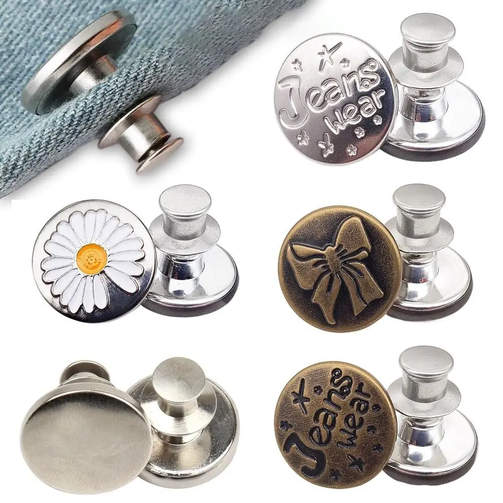 5pcs Detachable Jeans Buttons Replacement Waist Adjust No-Sewing Metal Button Nail-Free Button DIY Adjust Universal Buckle