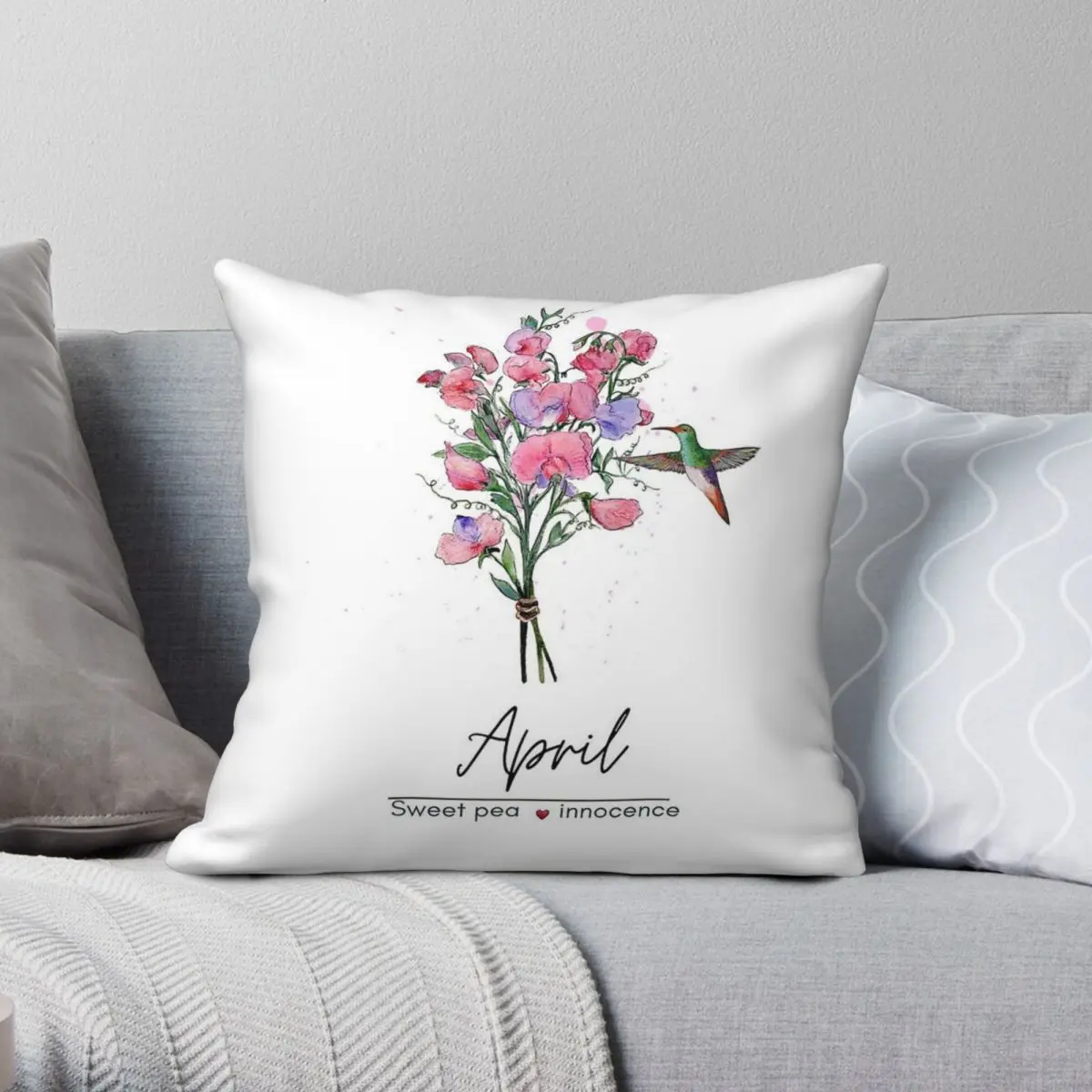 Funda de almohada cuadrada con diseño de flor de nacimiento de abril, funda de almohada decorativa con cremallera creativa de terciopelo y lino de poliéster, funda de cama de 45x45