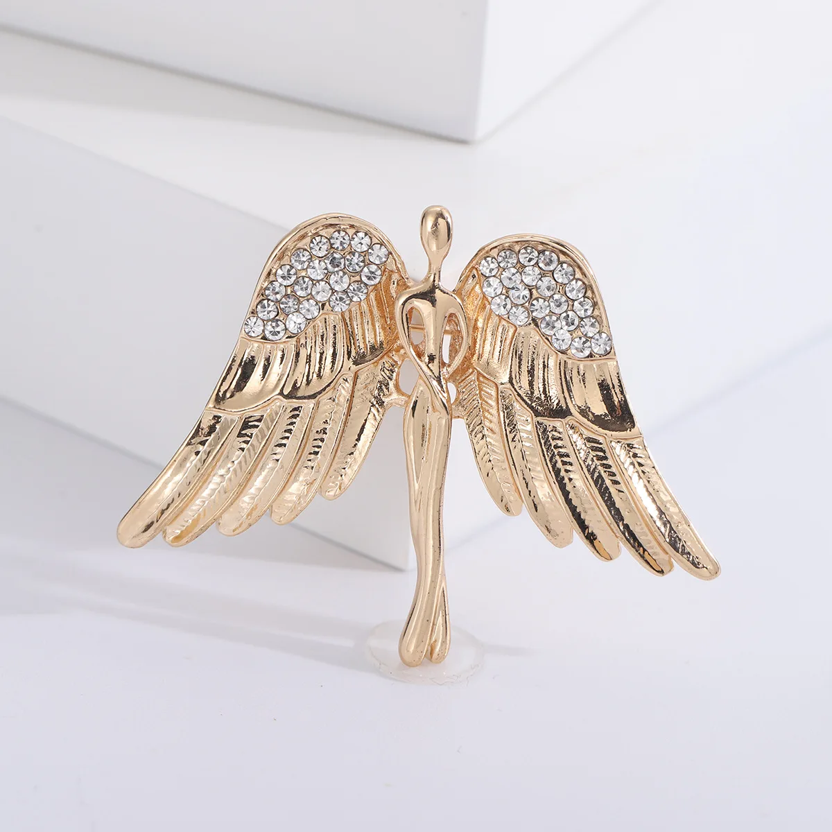 Vintage Silver Angel Wing Brooch, Sparkly Rhinestone Unisex Luxury Fashion Pin