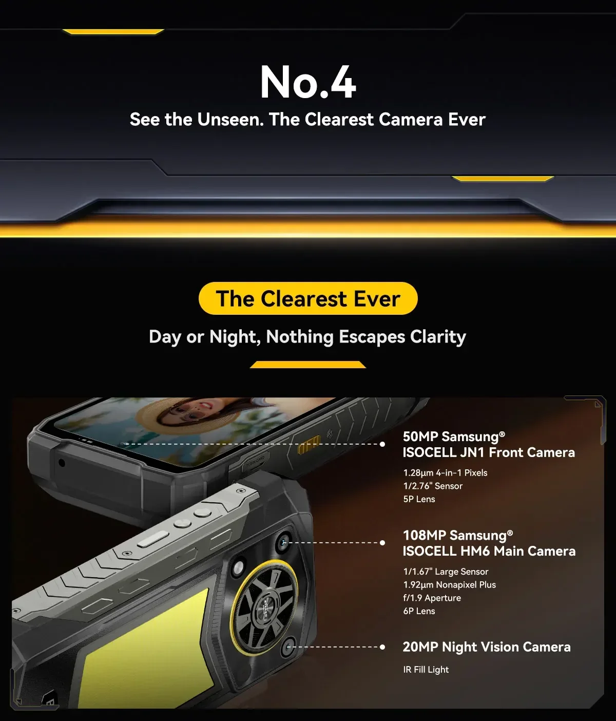 Blackview ROCK 5 Rugged Smartphone, 48GB(12+36) RAM+256GB ROM, 6.78" 2.4K Display, 20000mAh Battery, Android 16, 108MP Camera, NFC,Fingerprint, Camping Lantern,Recognition IR Fill Light,33W Fast Charge