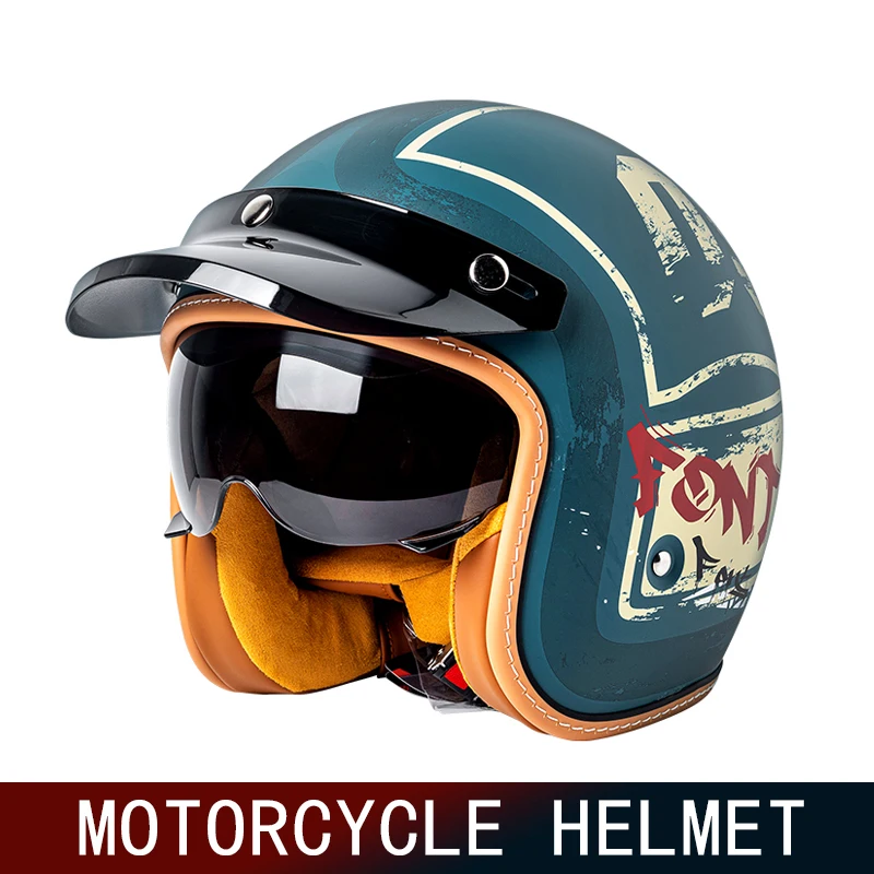 Three-quarters retro helmet motorcycle helmet motorcycle brigade equipped with cruise pedal motorcycle helmet 3/4 helmet visor h