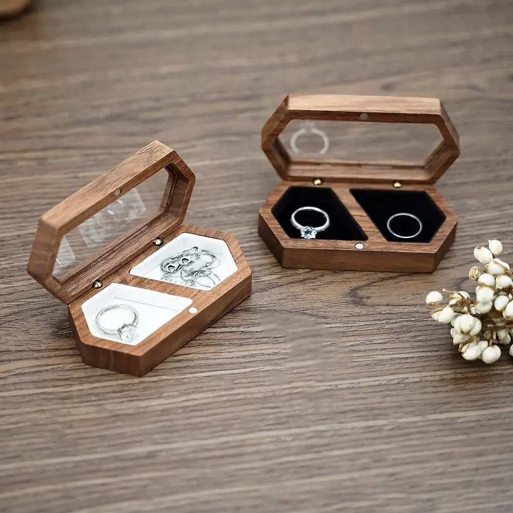 

Simple Velvet Mini Wood Rings Box Square Necklace Earrings Rings Display Case Dust-proof Luxury Jewelry Organizer Gifts