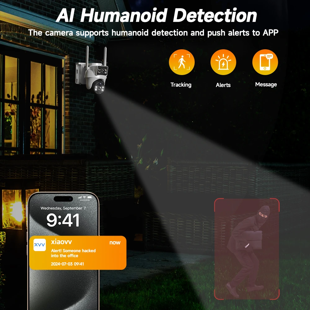 V380MAX BP9 Dual Lens 8MP Outdoor Camera 4G Security Surveillance System IP Camera with PIR Motion Detection And Night Vision