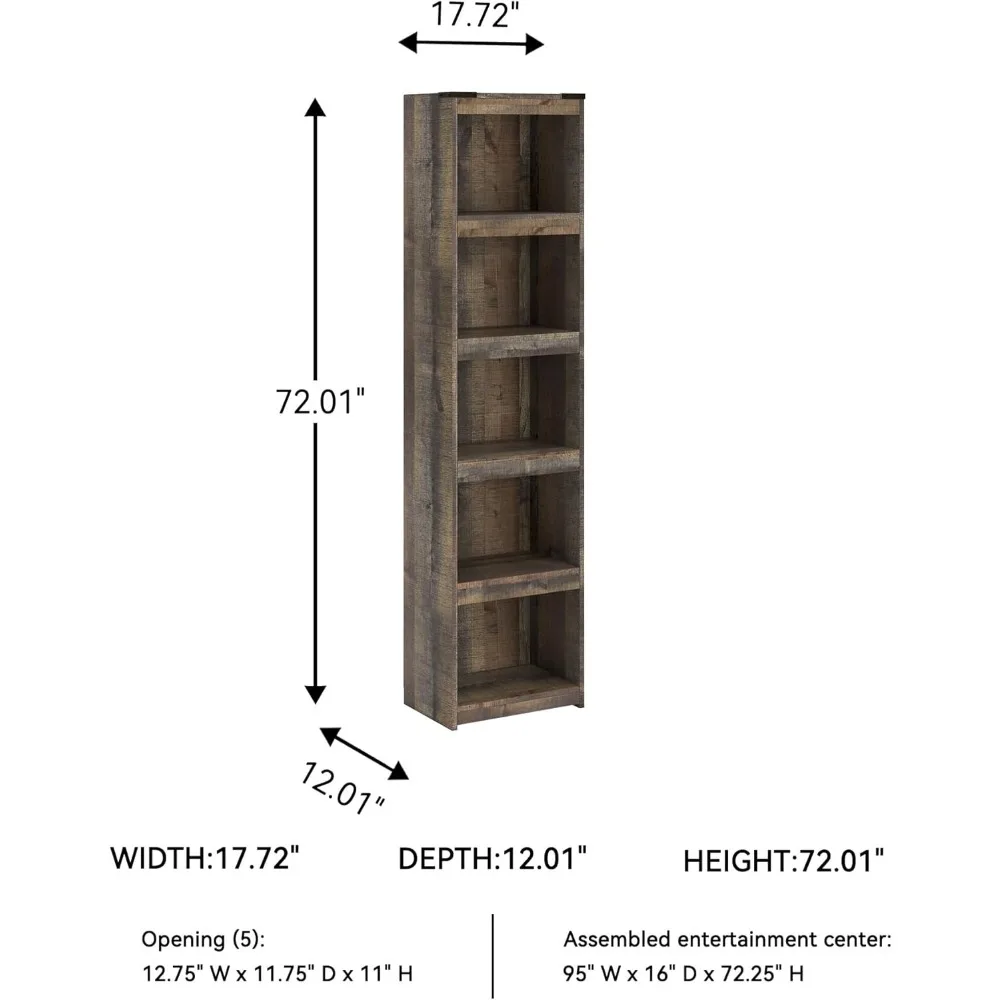 Libreria rustica Entertainment Center Pier con 3 ripiani regolabili, marrone naturale