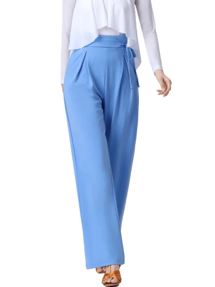 Einfarbige Hose mit hoher Taille und Kordelzug und weitem Bein – lockere, gerade Tanzhose für moderne Bühnen-Performance-Verbandshose