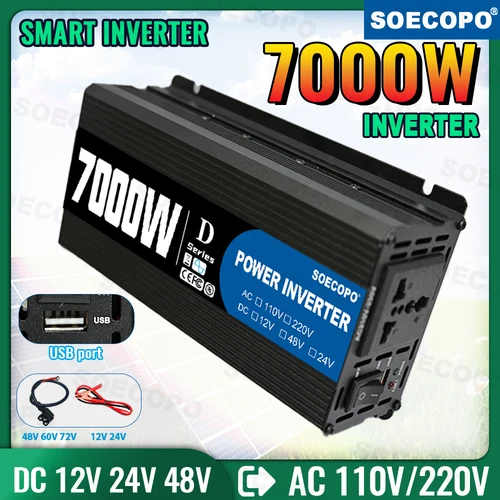 7000Wインバーター、12V/24V/48Vバッテリー入力、220V/110V AC出力、ソーラー入力対応、防爆クランプ付き、ハリケーン対策/農場用