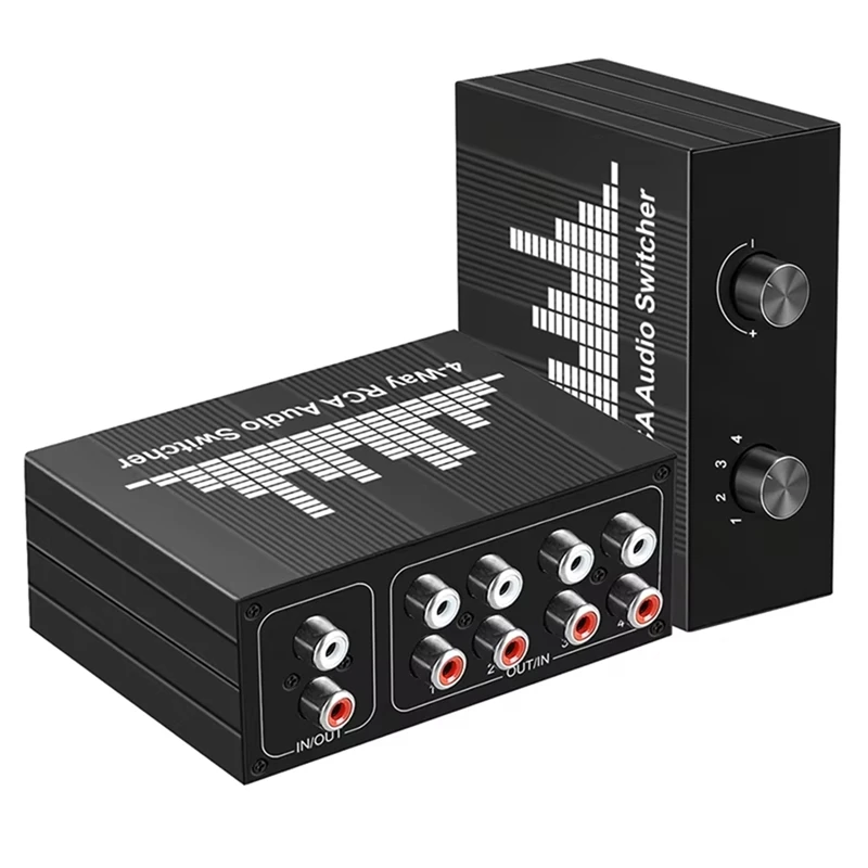 DT21 4-Port RCA Switching Splitter L/R Audio Bi-Directional Switcher 1 in 4 Out 4 in 1 Out for Active Speakers Stereo