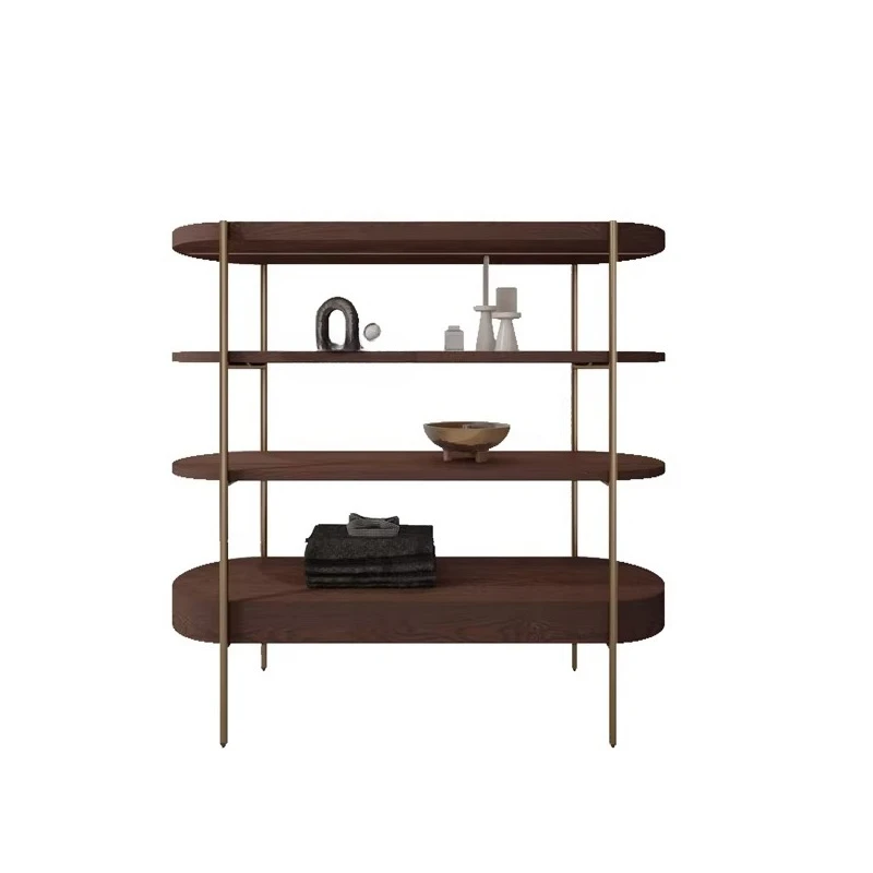 Design art multi-layer rack retro European wood stainless steel display table shelf