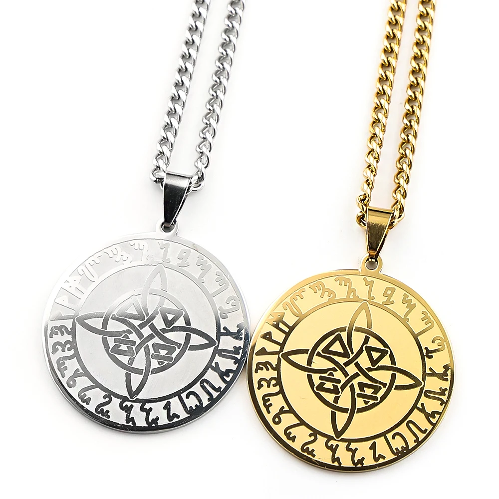 Witch Nordic Celtic Knot Runes Pendant Necklace for Women Men Stainless Steel Gold Color Magic Amulet Necklaces Jewelry Gift