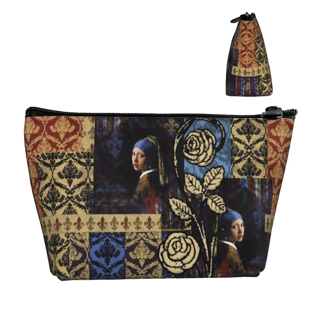 Roughly Royal Johannes Vermeer Fleur De Lis Travel Toiletry Bag Girl with a Pearl Earring Cosmetic Makeup Bag Storage Dopp Kit