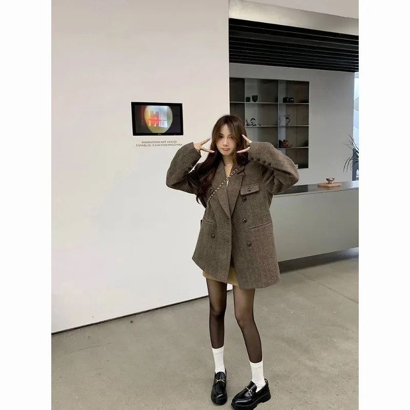 

Осенне-зимний шерстяной утепленный костюм, женский однотонный кардиган с длинными рукавами, топ