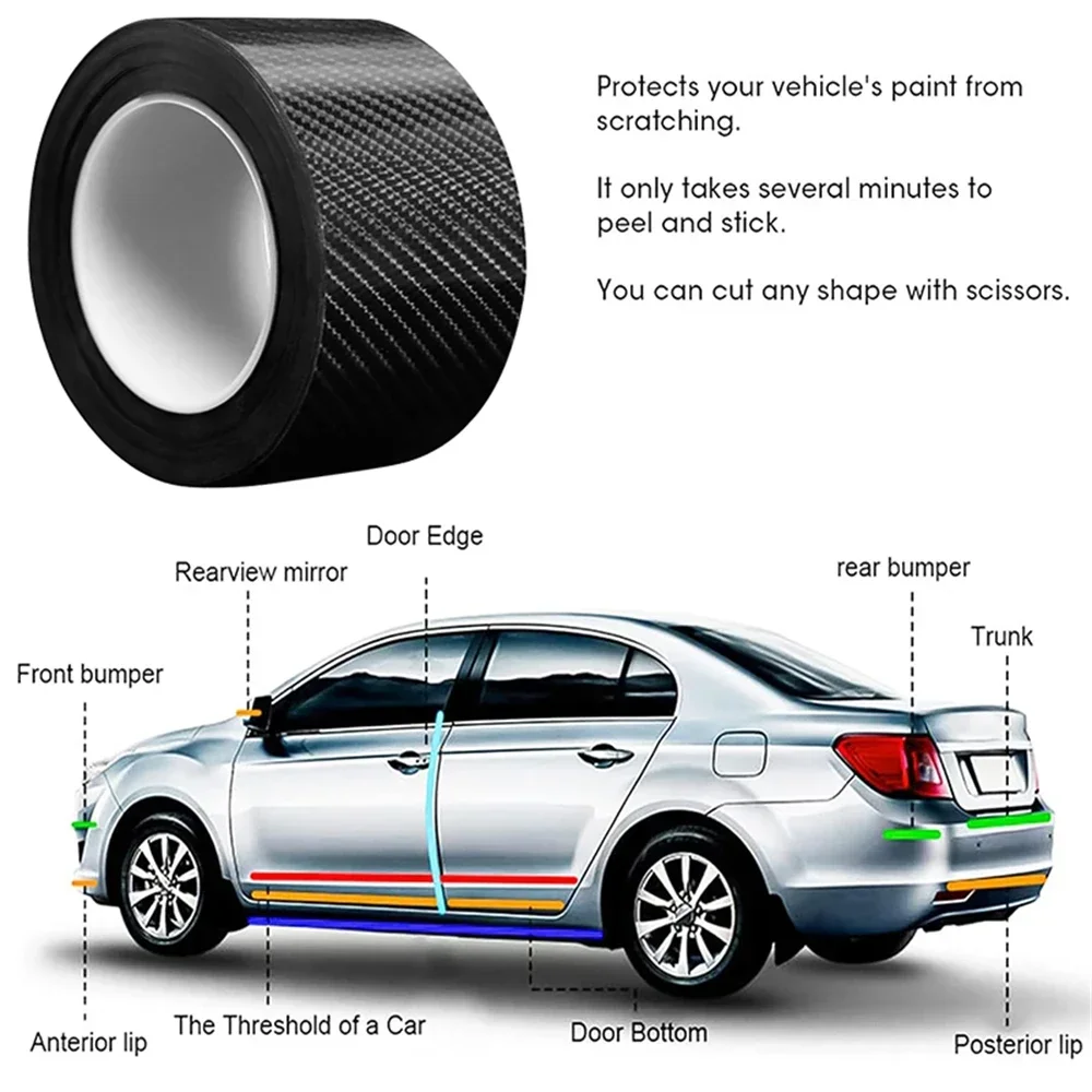 Protector de puerta de coche negro de fibra de carbono 5D, pegatinas antiarañazos, cinta impermeable brillante negra, película protectora de desgaste para alféizar de maletero de coche
