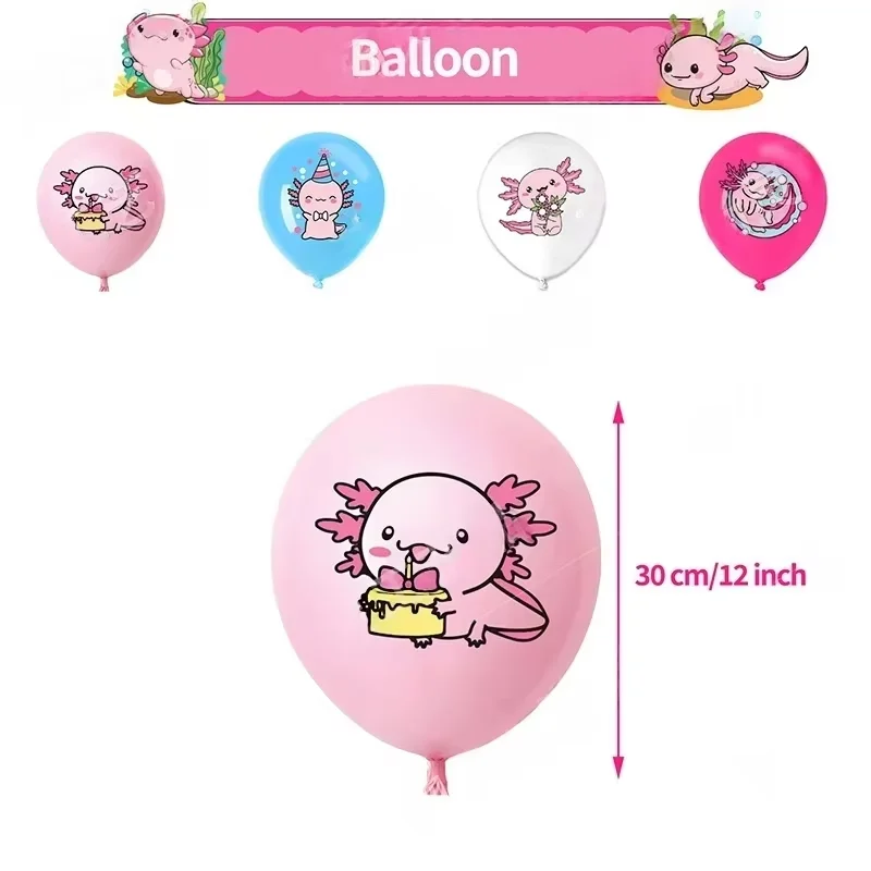 Rosa Salamander Geburtstagsparty-Zubehör Cartoon Axolotl Teller Becher Banner Luftballons für Kinderparty-Geschenke Babyparty Fotobox – Detail 11