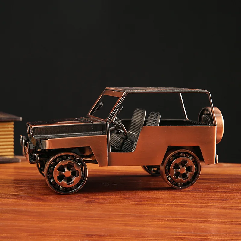 Jeep Car Restore Car Figurine, Handmade, Silvery Grey, Red Bronze, Retro Model, Metal, Vintage Vehicle Model, Boy Gift, Home Dec