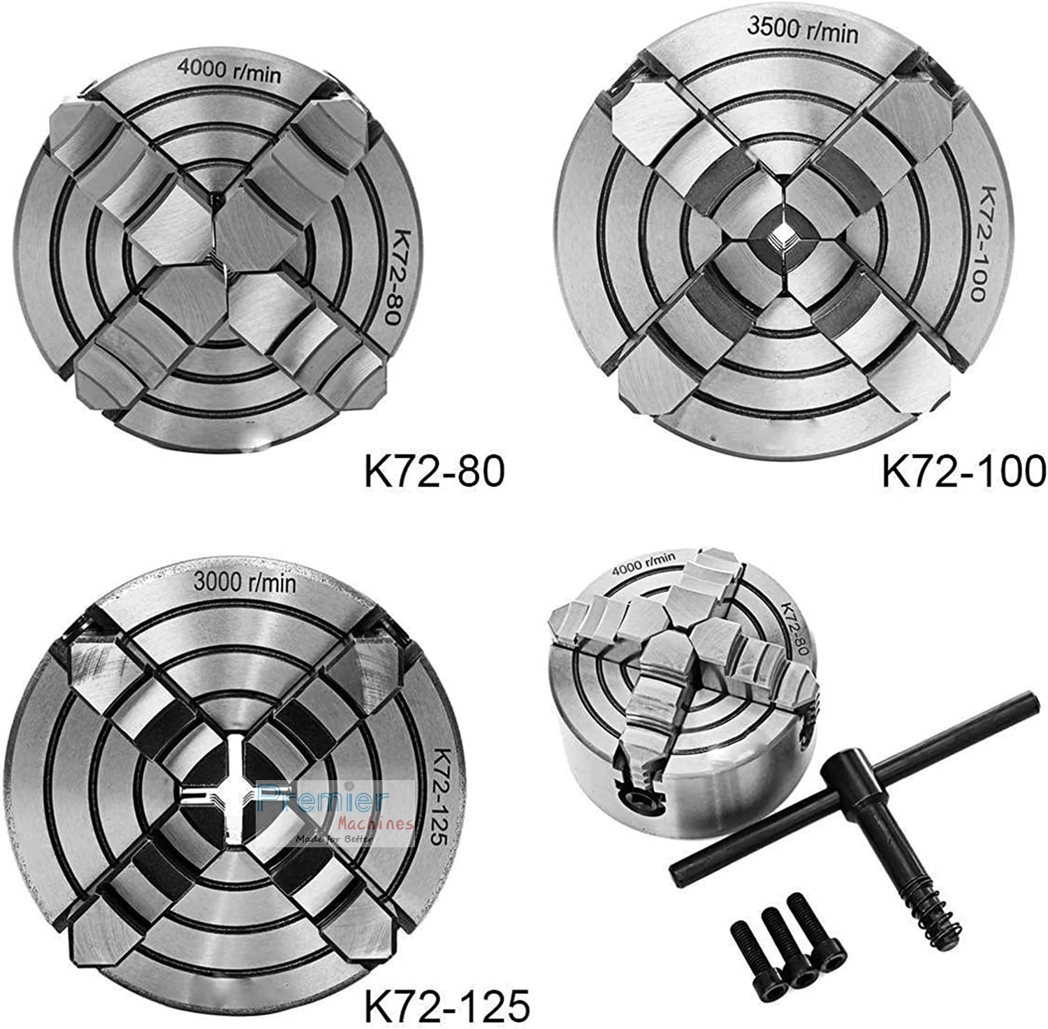 K72-160 Lathe Chuck 160mm 6 Inch 4 Jaw Independent Chuck SANOU Chuck for Lathe