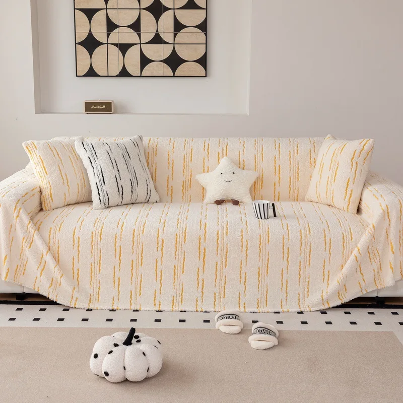 Chenille Grid Sofa Towel All Inclusive Four Seasons Universal Anti Slip Anti Cat Scratch Couch Protector for Living Room