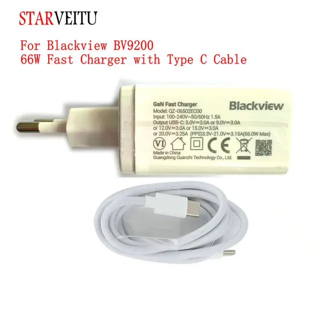 Szybkie ładowanie dla Blackview BV9200 oryginalne ładowarka podróżna 66W ue wtyczka zasilania typ adaptera C do typu C kabel telefoniczny akcesoria