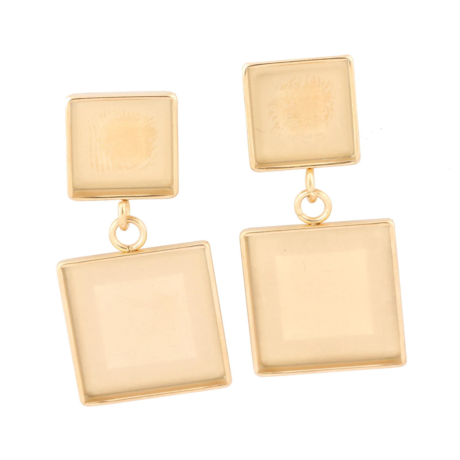 6pcs Stainless Steel Fit 10mm 15mm Square Cabochon Earring Base Studs Diy Gold Plated Bezel Blanks For Jewelry Making