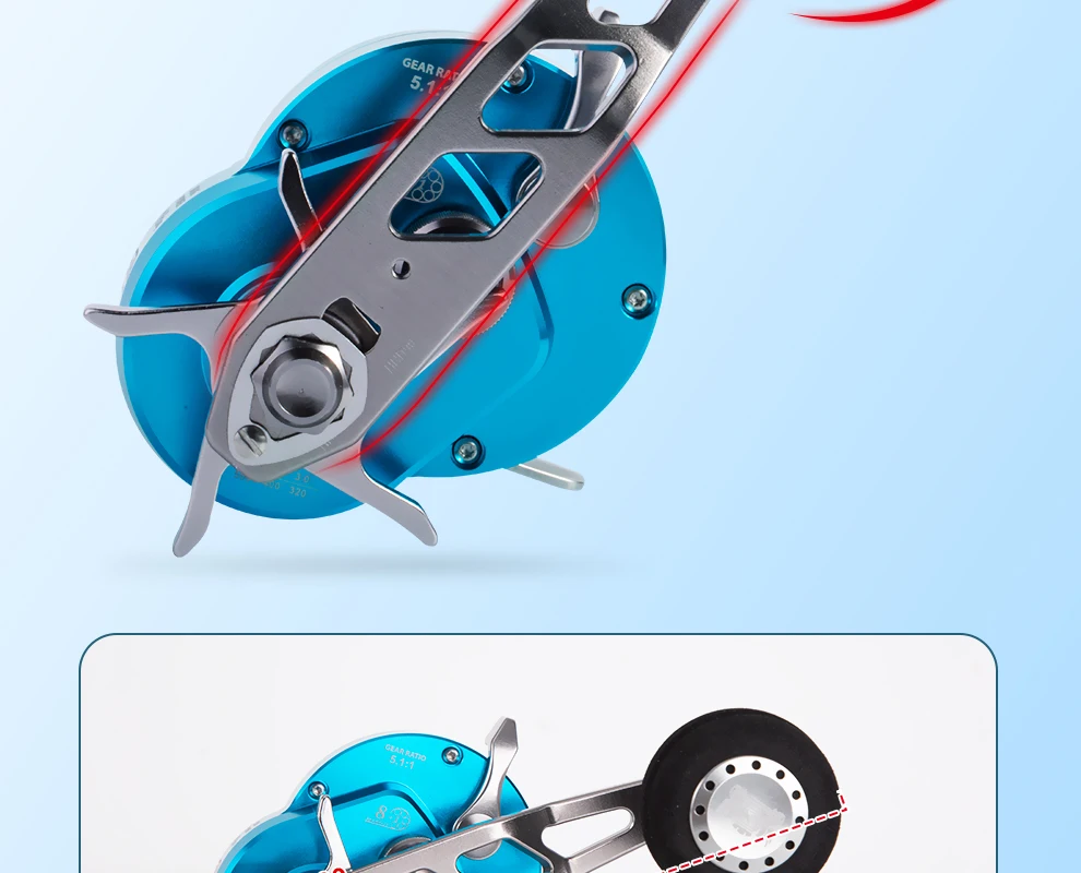 RANMI JIGGER A500 Angelrolle Trommelrolle Slow-Jigging-Rolle Max Bremskraft 16kg Übersetzungsverhältnis 5,1:1 8+1 Kugellager – Detail 11