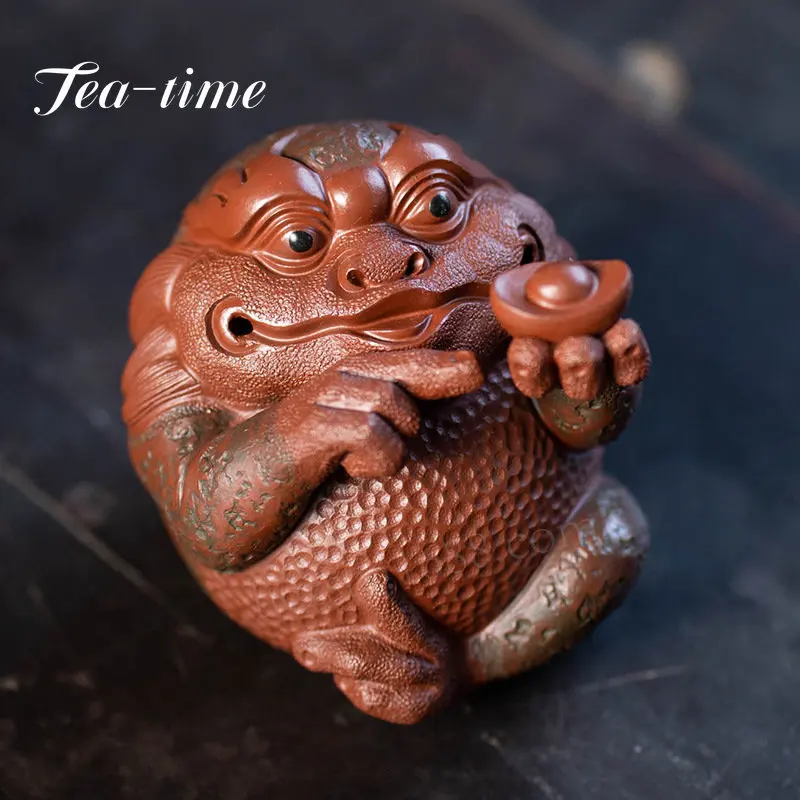 

Boutique Yixing Purple Clay Tea Pet Handmade Dahongpao Gold Toad Ornaments Can Improve Tea Tray Decoration Teaset Accessories