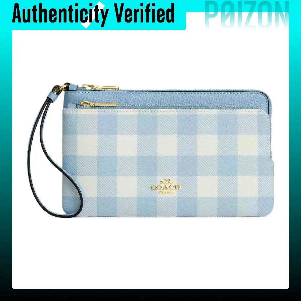 COACH Wristlet Jacquard Fabric With Refined Pebbled Leather Clutches Small Women's Light Blue CEY50-IMN48