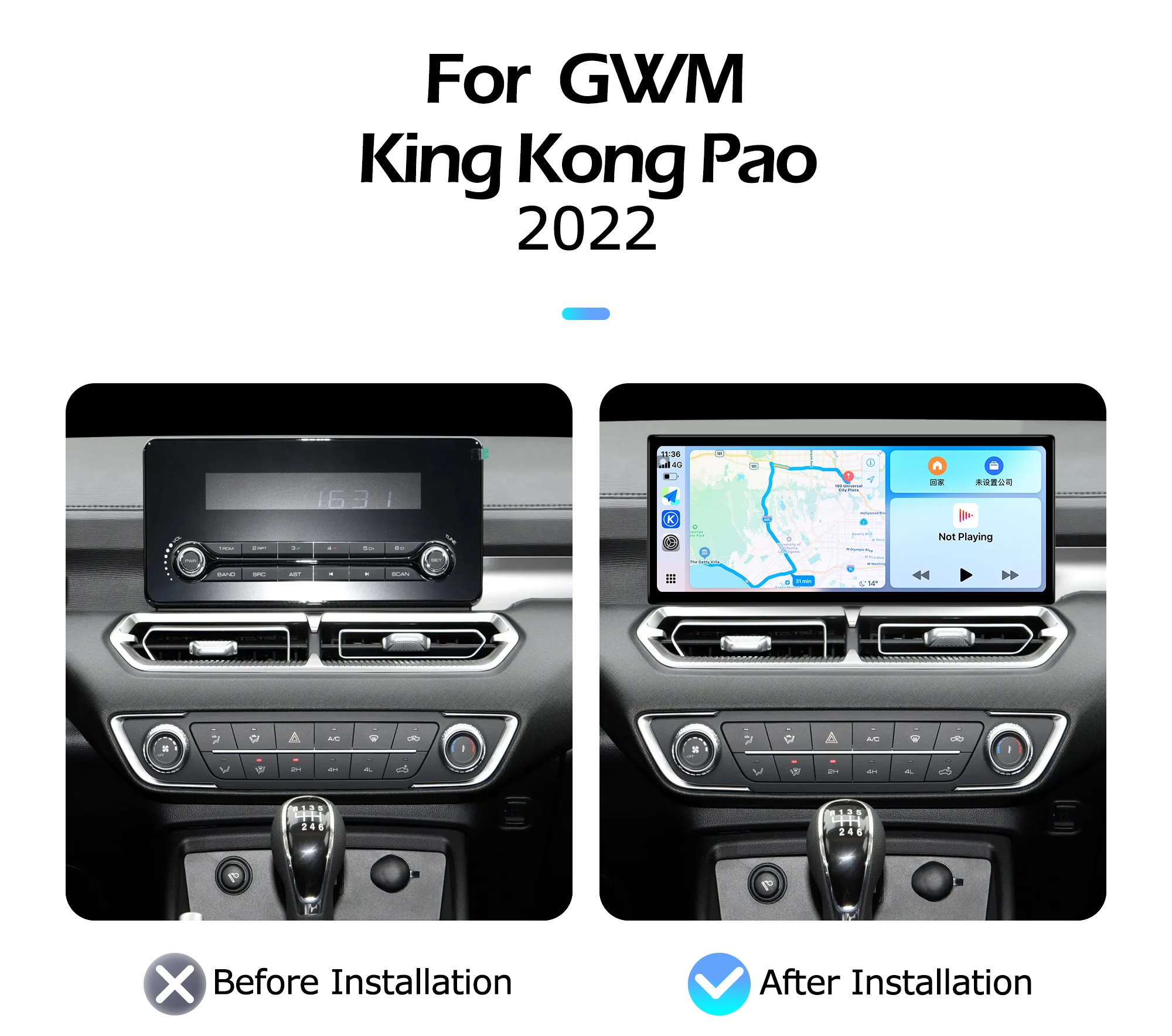 Wireless Carplay 2400*900P 12.3 inch For GWM King Kong Pao 2022 Lntelligent Multimedia Player GPS Android Auto Bluetooth WIFI