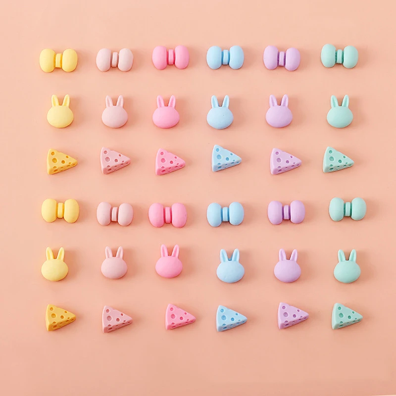 100pcs Pastel Color Kawaii Rabbit Head Cheese Bow Resin Charm Flatback Cabochon DIY Scrapbook Jewelry Decor Findings