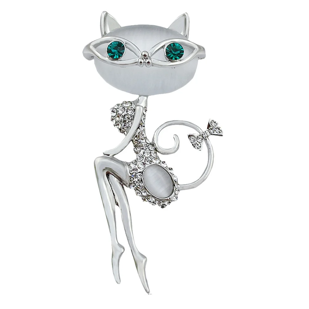 القط العين حجر بروش دبوس أوبال مجوهرات للنساء ملابس عصرية حقيبة قبعة وشاح ديكور ملحق كريستال دبوس #2