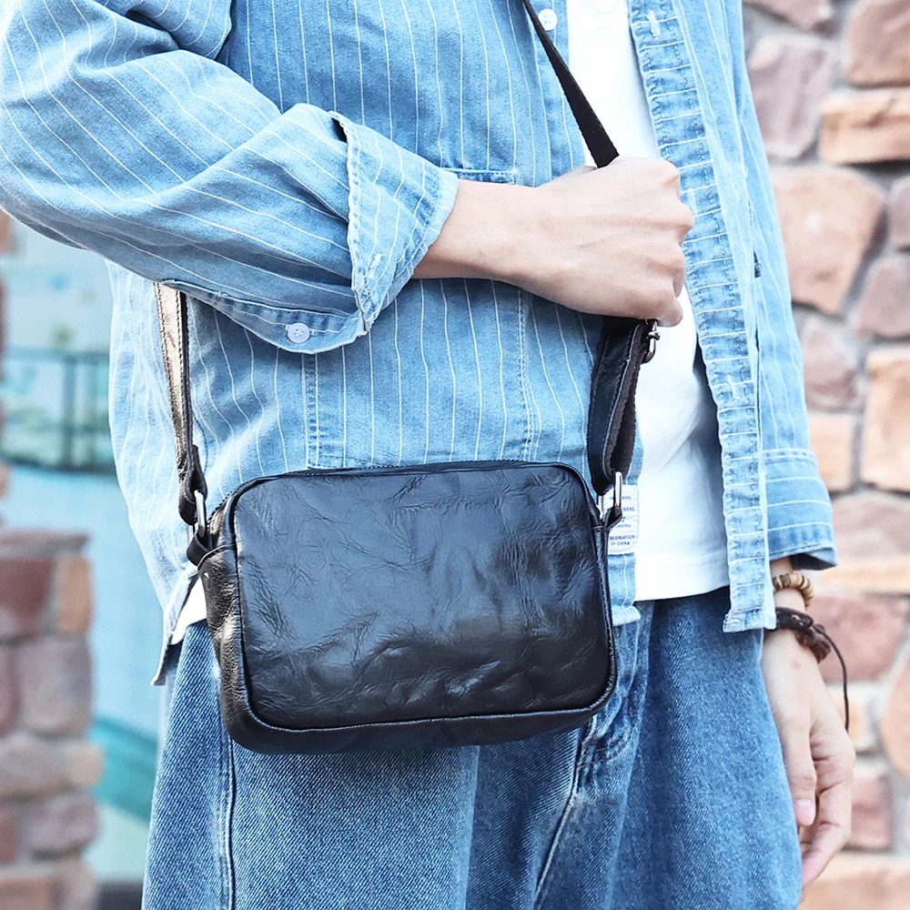 Men's crossbody messenger bag with layered cowhide shoulder bag men's genuine leather retro men's crossbody bag