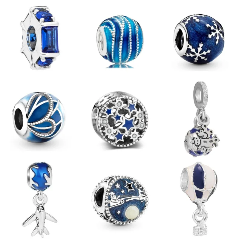 Silver plated Blue Star Series Pendant Alloy Diamond Star Earth Charm Beads For Pandora DIY Bracelet Necklace Jewelry Accessorie