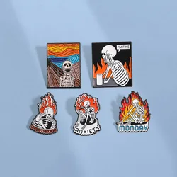 Halloween Skeleton Enamel Pins Custom I'M FINE Brooches Lapel Badges Clothes Gothic Jewelry Gift for Kids Friends