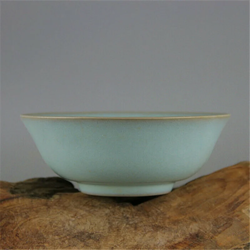 

5.43" Chinese Song Ru Kiln Porcelain Celadon Glaze Bowl Decor Antique Collect