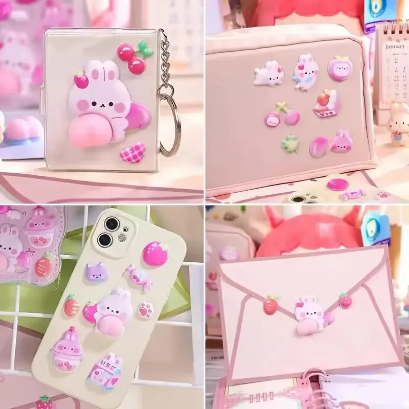 Adesivi 3D Morbidi a Forma di Coda di Coniglio, Adesivi Kawaii per Telefono, Scrapbook, Decorazioni Fai-da-Te, Regali per Feste