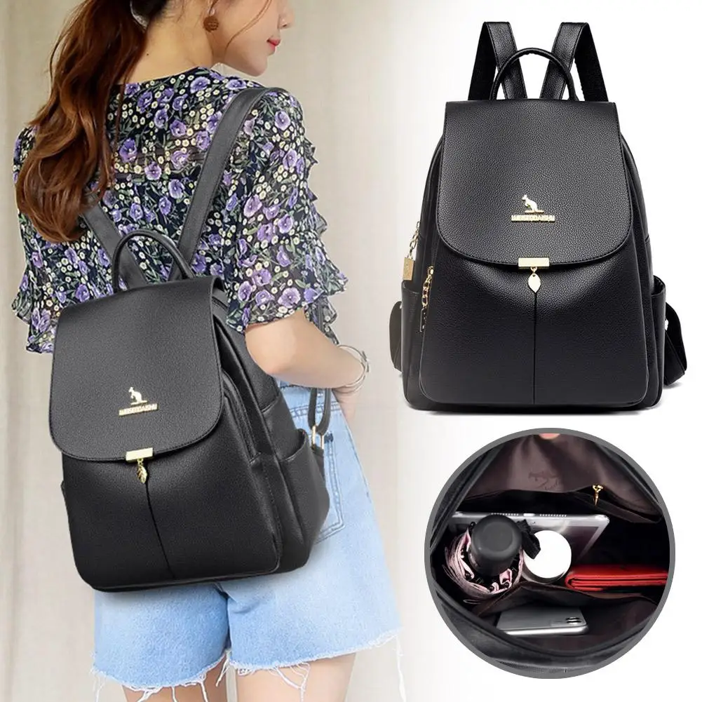 

Large-capacity Travel Backpack New Luxury Women's Designer Brand Quality Backpack Backpacks PU Leather Solid Color High Y5Y6