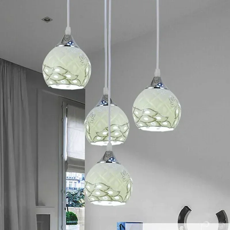 Painted ceramic chandelier restaurant light Modern simple three-head four-head dining room light Pastoral Chinese warm