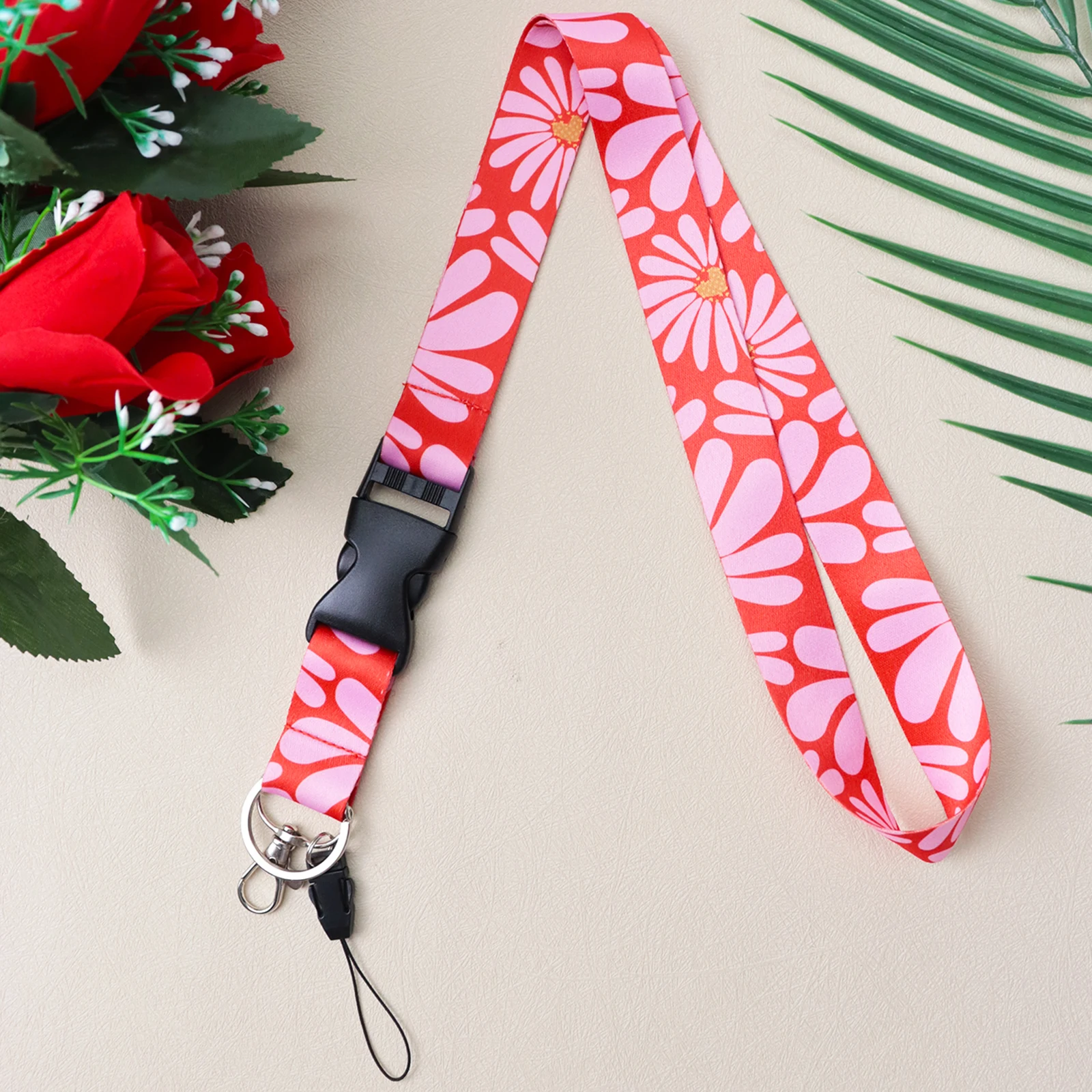 Cordón para teléfono móvil, llavero con correa para el cuello de Margarita rosa a la moda, cordón para profesora para tarjetero de identificación, llavero, llavero de regalo