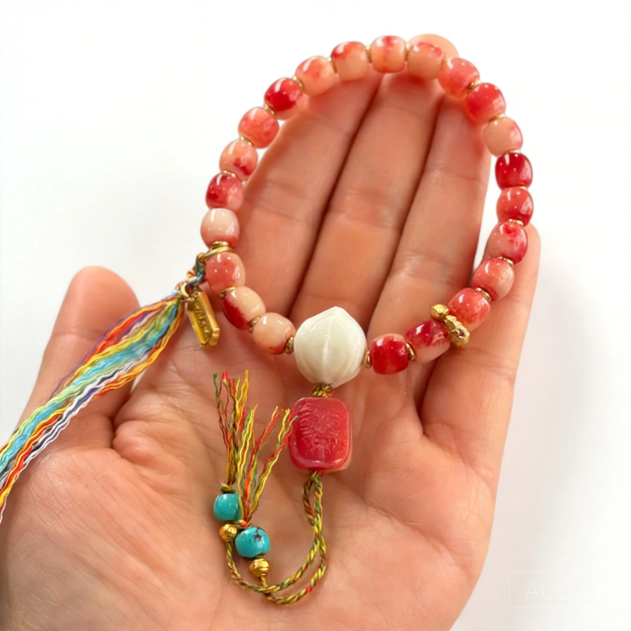 Chinese Style Lucky Natural Camel Bone Single Circle Bracelet Agate Dzi Bead Antler Root Carving Copper Accessories Retro Prayer