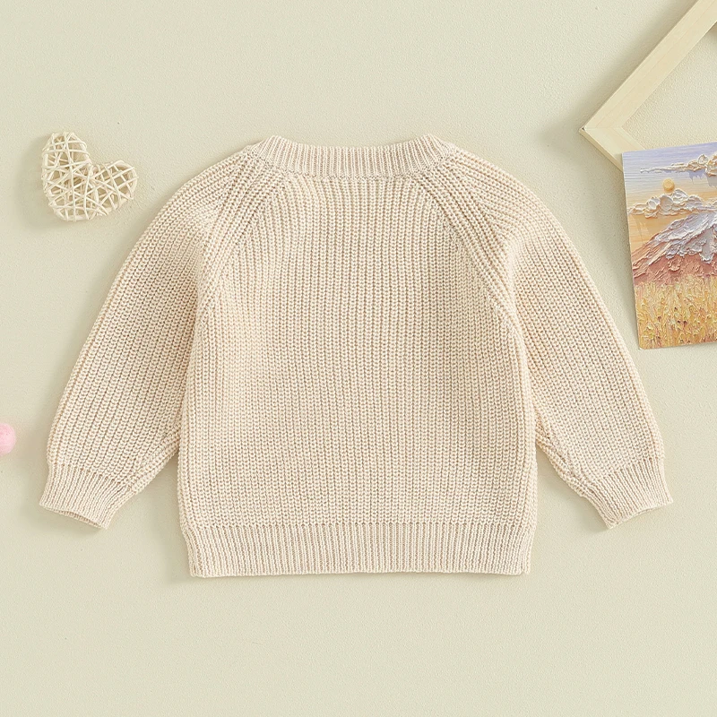 Toddler Newborn Baby Boy Girl Outfit Button Chunky Knit Sweater Long Sleeve Crewneck Tops Fall Winter Clothes