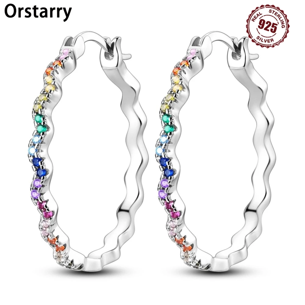 Orstarry S925 Sterling Silver Colorful Wavy Earrings Versatile Hoop Earrings For Women Jewelry Original Party Gifts