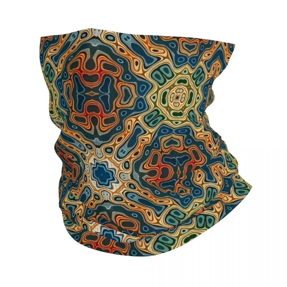 Teal Blue Orange Yellow Green Hip Orient Bali Art Bandana Neck Cover Wrap Scarf Balaclava Cycling Unisex Adult Breathable