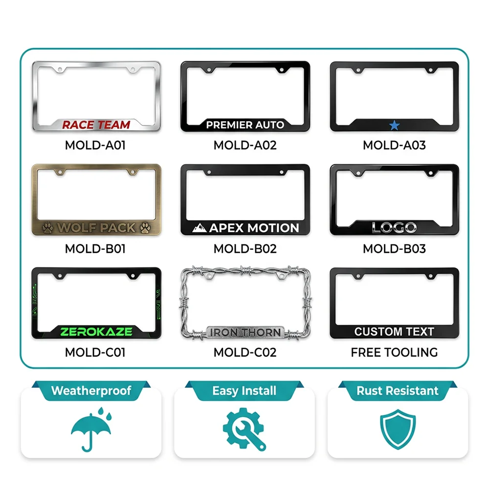 Custom UV-Printed Hanging License Plate Frame Plastic Color-Printed Sporty Style 4 Holes Suitable for Cars and Trucks