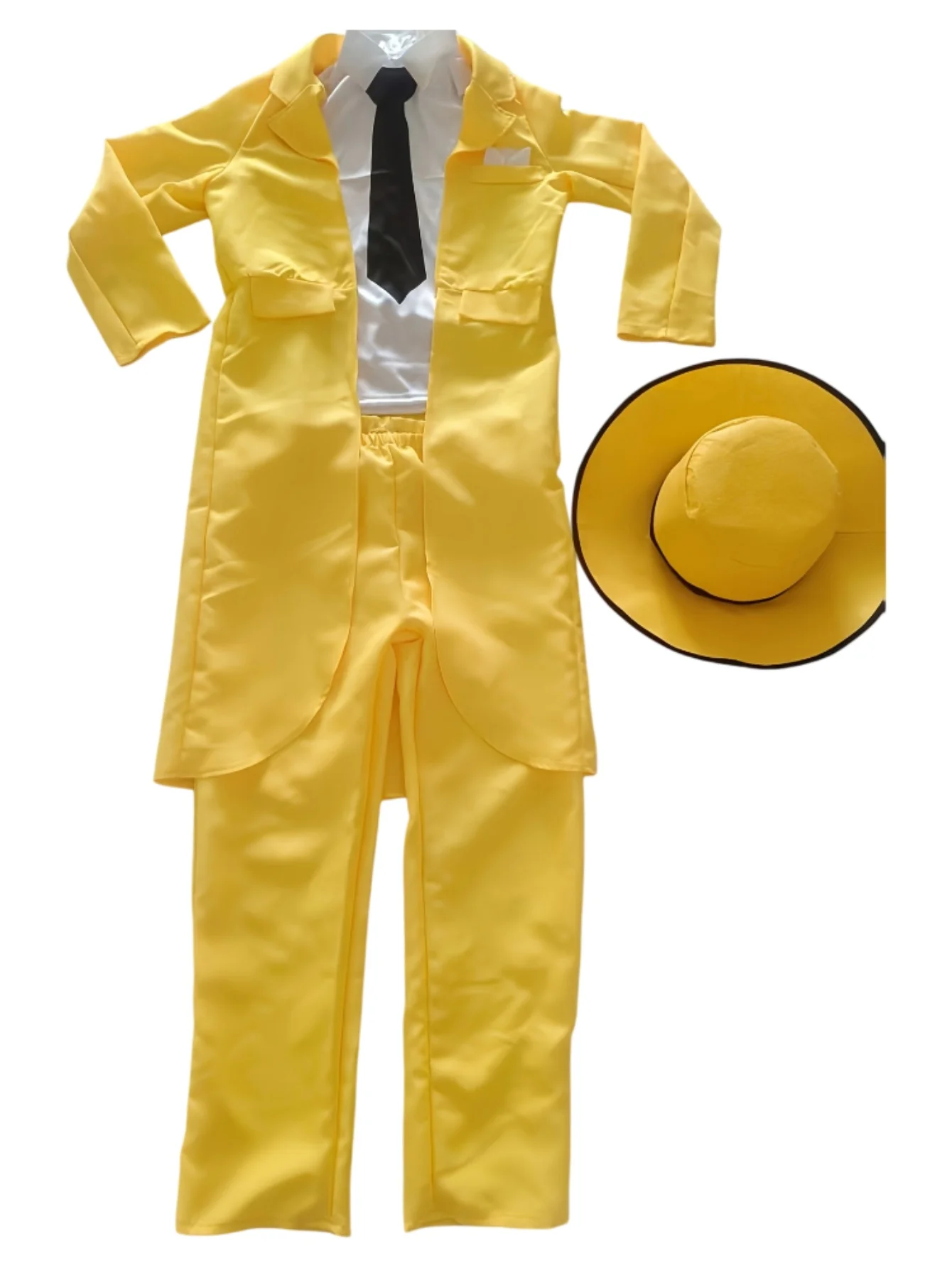 Boys yellow tailcoat costume set with long coat, vest, trousers and hat for Halloween role‑play. view 2