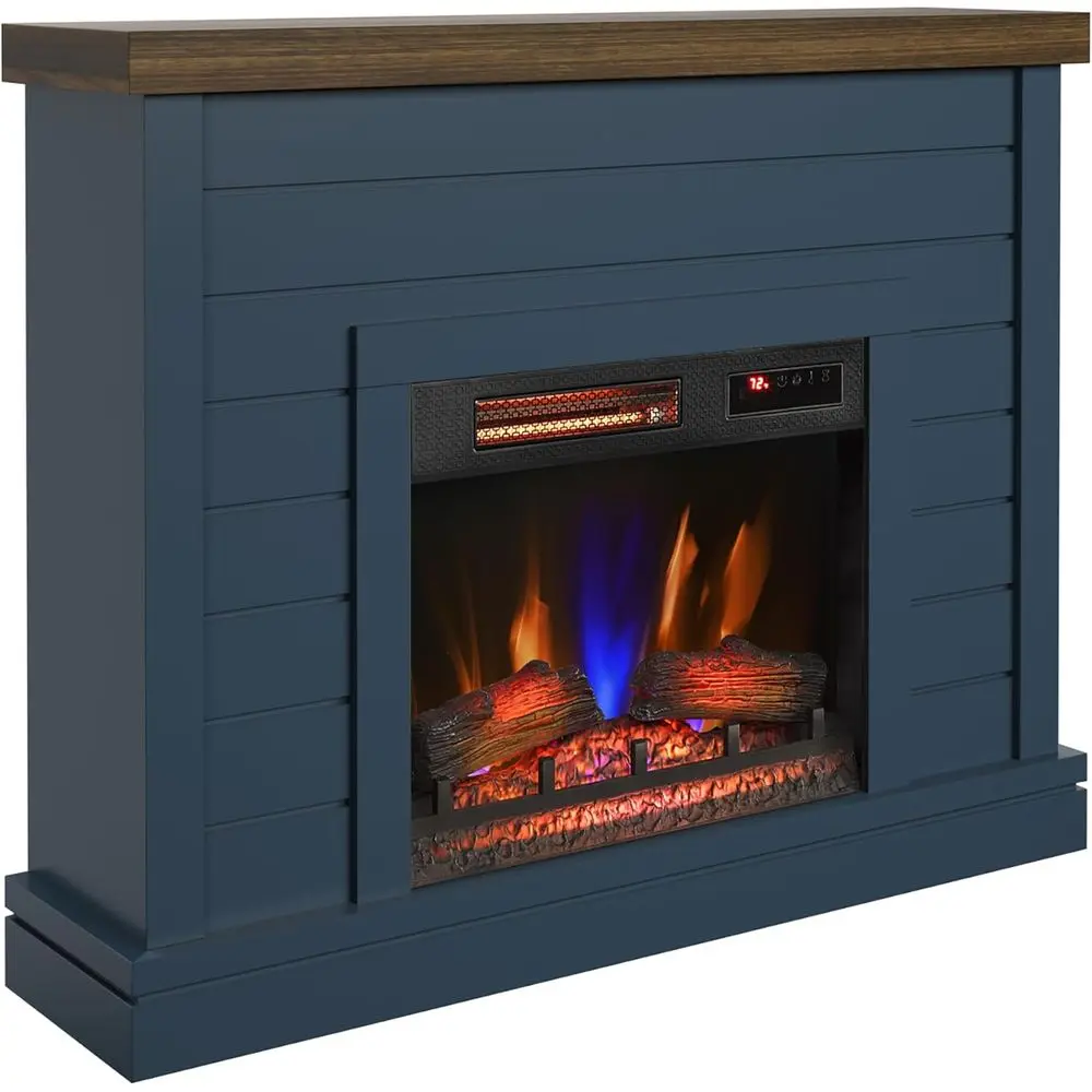 

Shiplap Wall Mantel with Electric Fireplace in Fontana Blue