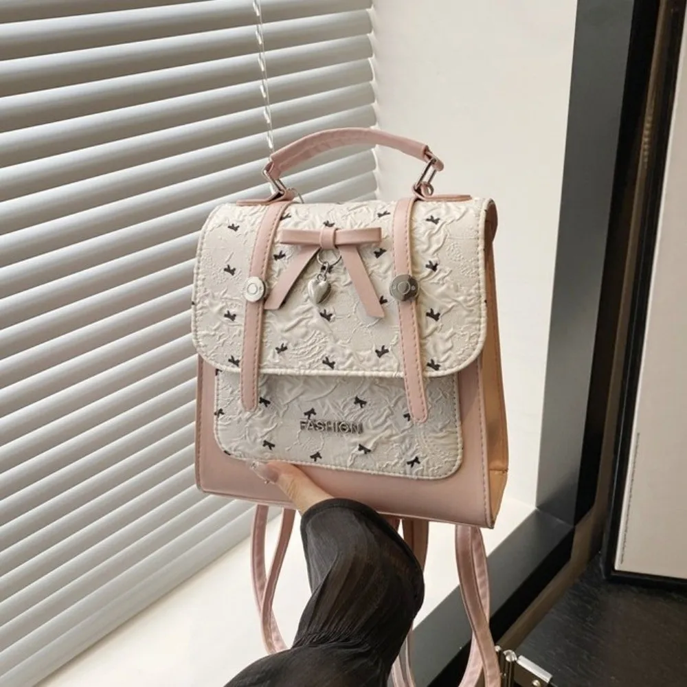 

Trendy Japanese Style Women's Backpack Durable Pink White Shoulder Bag PU Leather Waterproof Convertible Strap Bag Girls Gifts